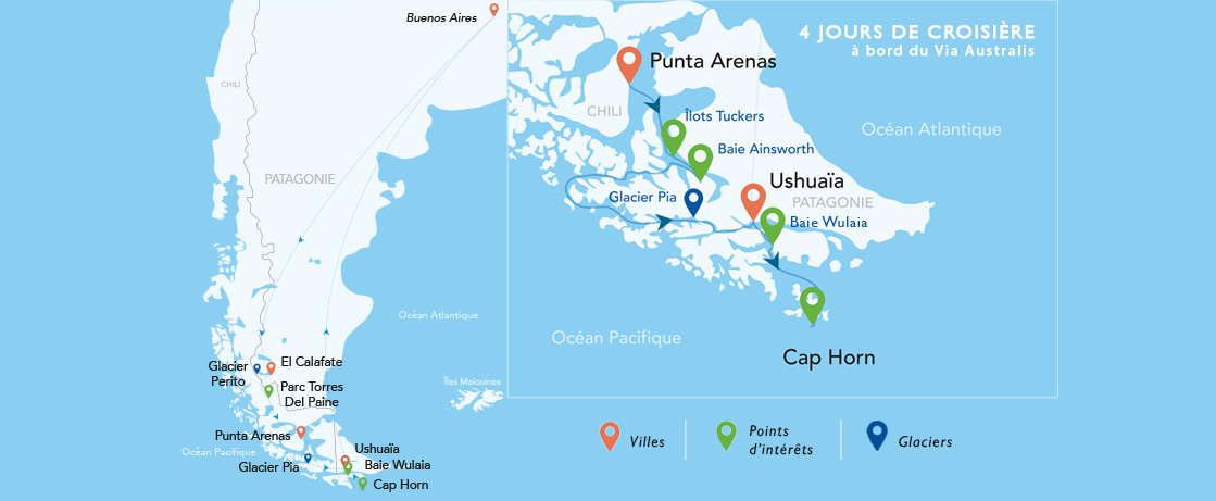 Croisière de luxe TMR Croisières à travers les glaciers de Patagonie, explorant des paysages époustouflants et des expériences authentiques.